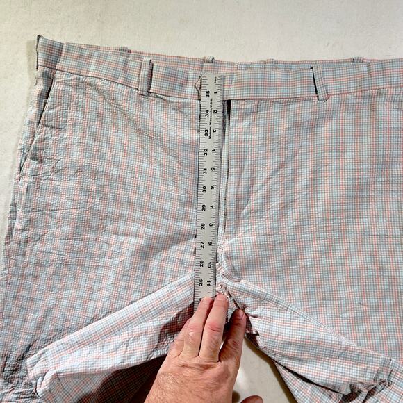 Carnoustie Seer Sucker Shorts Men's 42W Blue Pink Check Pockets Button Flap - Picture 8 of 11